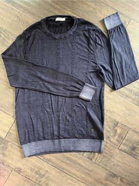 J Lindeberg Dark Navy Cable-Knit Lightweight Sweater large